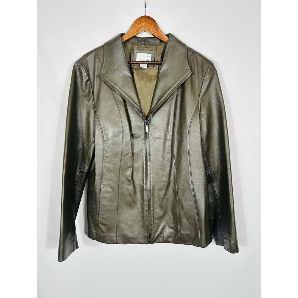 Vintage East 5th Women's Green‎ Genuine Leather Jacket Size L Y2K Boho Grunge